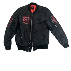 Men's Black Flight Jacket with Red Details